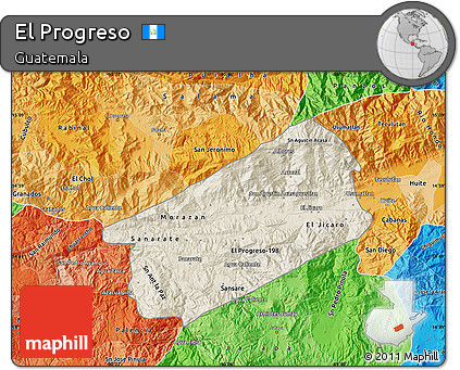 Shaded Relief Map of El Progreso, political shades outside