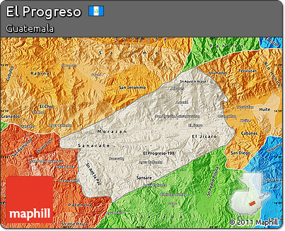 Shaded Relief Map of El Progreso, political shades outside