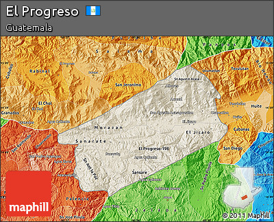 Shaded Relief Map of El Progreso, political shades outside