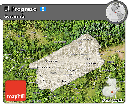 Shaded Relief Map of El Progreso, satellite outside
