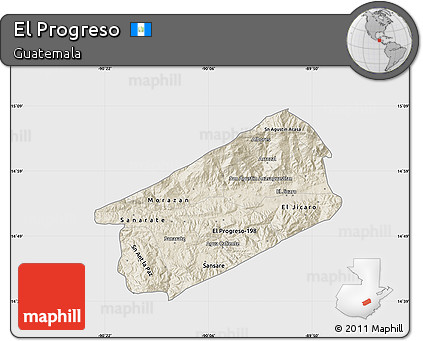 Shaded Relief Map of El Progreso, single color outside