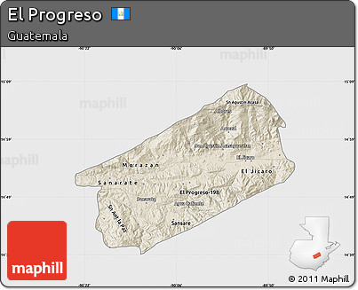 Shaded Relief Map of El Progreso, single color outside