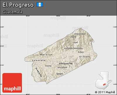 Shaded Relief Map of El Progreso, single color outside