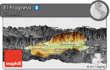 Physical Panoramic Map of El Progreso, darken, desaturated