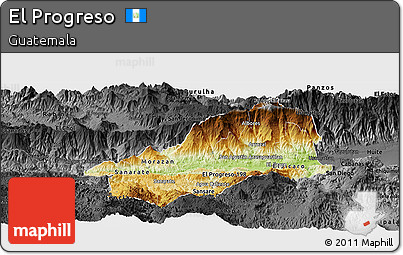 Physical Panoramic Map of El Progreso, darken, desaturated