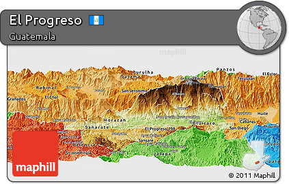 Physical Panoramic Map of El Progreso, political shades outside