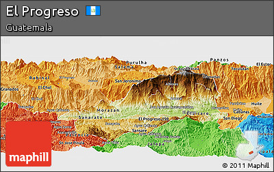 Physical Panoramic Map of El Progreso, political shades outside