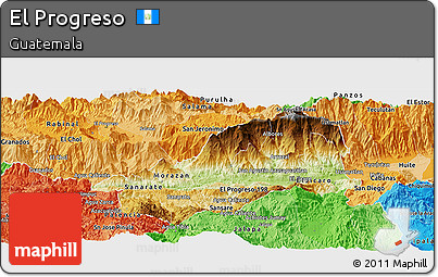 Physical Panoramic Map of El Progreso, political shades outside
