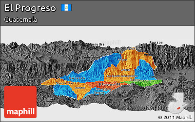 Political Panoramic Map of El Progreso, darken, desaturated