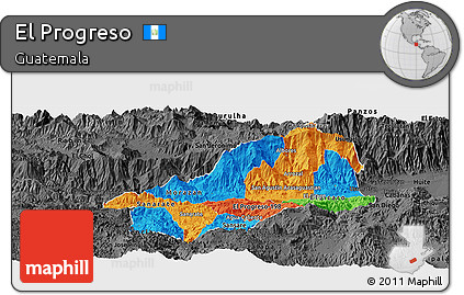 Political Panoramic Map of El Progreso, darken, desaturated