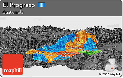 Political Panoramic Map of El Progreso, darken, desaturated