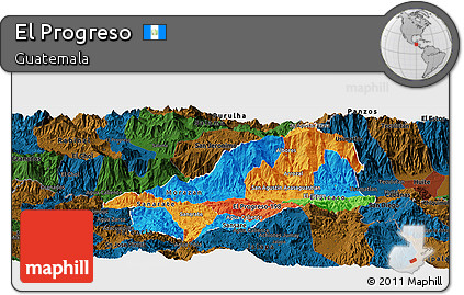 Political Panoramic Map of El Progreso, darken