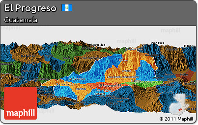 Political Panoramic Map of El Progreso, darken