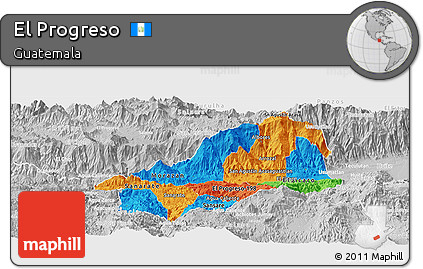 Political Panoramic Map of El Progreso, lighten, desaturated