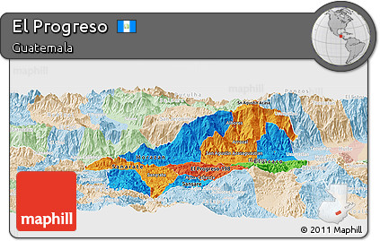 Political Panoramic Map of El Progreso, lighten