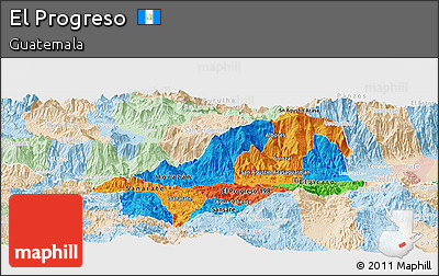 Political Panoramic Map of El Progreso, lighten