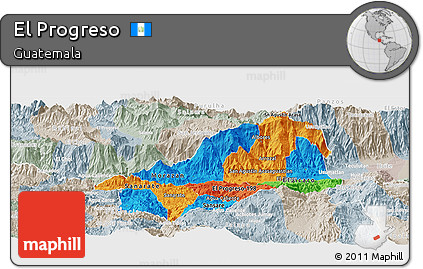 Political Panoramic Map of El Progreso, lighten, semi-desaturated