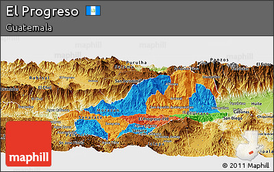 Political Panoramic Map of El Progreso, physical outside