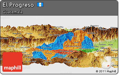 Political Panoramic Map of El Progreso, physical outside