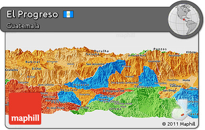 Political Panoramic Map of El Progreso, political shades outside