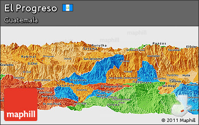 Political Panoramic Map of El Progreso, political shades outside