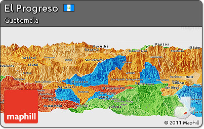 Political Panoramic Map of El Progreso, political shades outside
