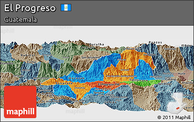 Political Panoramic Map of El Progreso, semi-desaturated