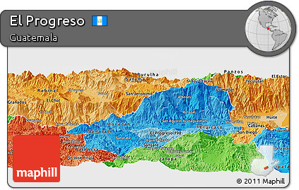 Political Shades Panoramic Map of El Progreso