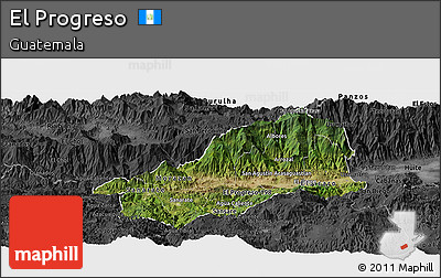Satellite Panoramic Map of El Progreso, darken, desaturated