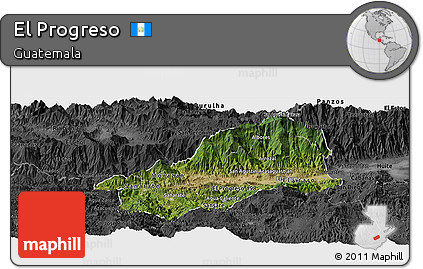 Satellite Panoramic Map of El Progreso, darken, desaturated