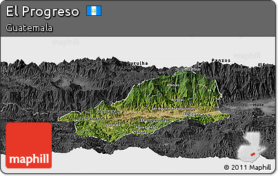 Satellite Panoramic Map of El Progreso, darken, desaturated
