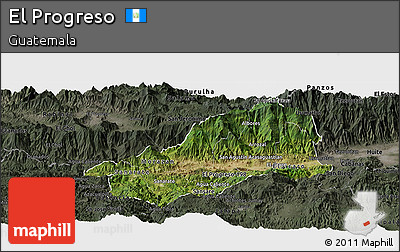 Satellite Panoramic Map of El Progreso, darken, semi-desaturated