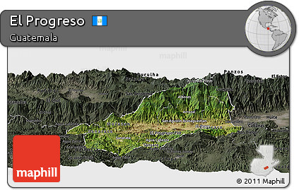 Satellite Panoramic Map of El Progreso, darken, semi-desaturated