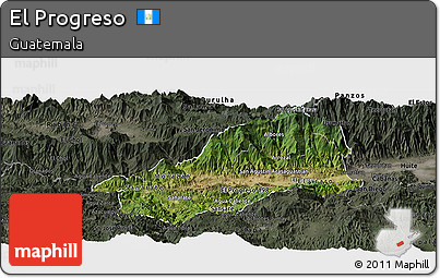 Satellite Panoramic Map of El Progreso, darken, semi-desaturated