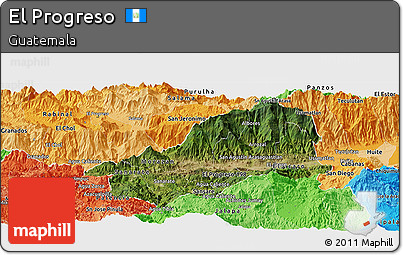 Satellite Panoramic Map of El Progreso, political shades outside