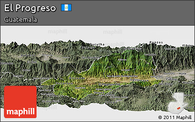 Satellite Panoramic Map of El Progreso, semi-desaturated