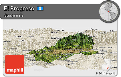 Satellite Panoramic Map of El Progreso, shaded relief outside