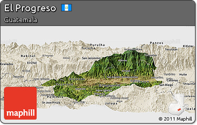 Satellite Panoramic Map of El Progreso, shaded relief outside