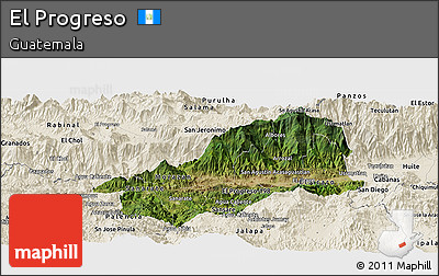 Satellite Panoramic Map of El Progreso, shaded relief outside