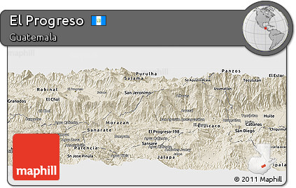 Shaded Relief Panoramic Map of El Progreso