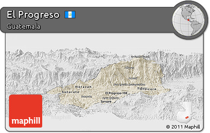 Shaded Relief Panoramic Map of El Progreso, lighten, desaturated