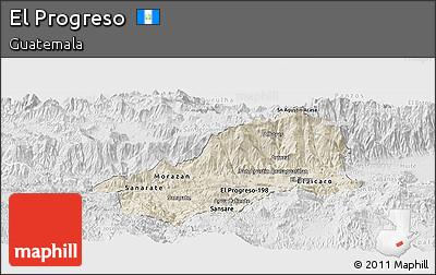 Shaded Relief Panoramic Map of El Progreso, lighten, desaturated