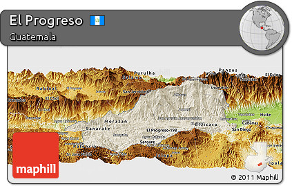 Shaded Relief Panoramic Map of El Progreso, physical outside