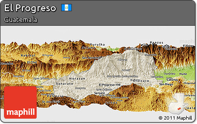 Shaded Relief Panoramic Map of El Progreso, physical outside