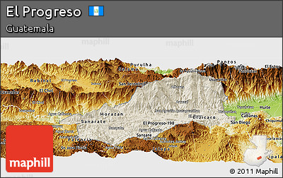 Shaded Relief Panoramic Map of El Progreso, physical outside