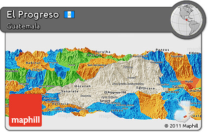 Shaded Relief Panoramic Map of El Progreso, political outside