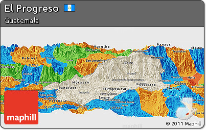 Shaded Relief Panoramic Map of El Progreso, political outside
