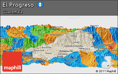 Shaded Relief Panoramic Map of El Progreso, political outside