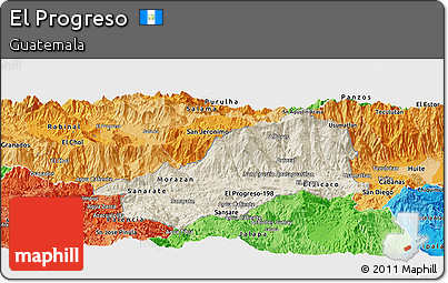 Shaded Relief Panoramic Map of El Progreso, political shades outside
