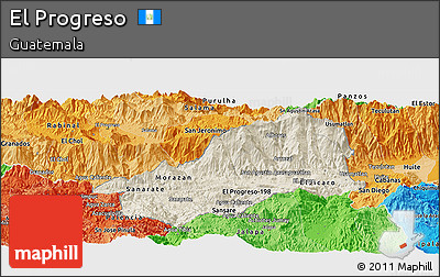 Shaded Relief Panoramic Map of El Progreso, political shades outside